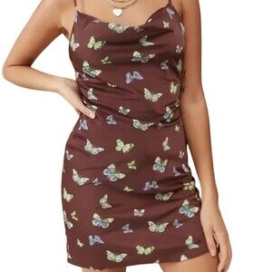 Urban Outfitters Womens Mallory Mini Slip Dress Size M Butterflies Y2K Whimsical